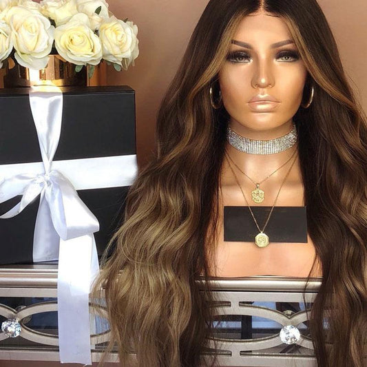 Brown Heat resistant natural wave wig