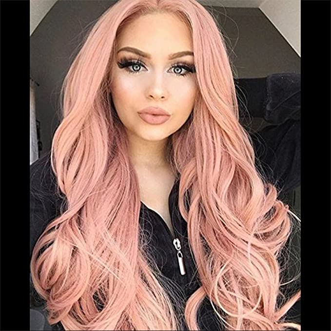 Fashion Long Wavy Pink Lace Front Wig