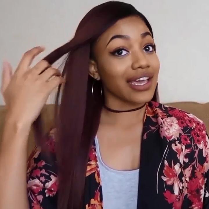 Natural Claret-red straight wig