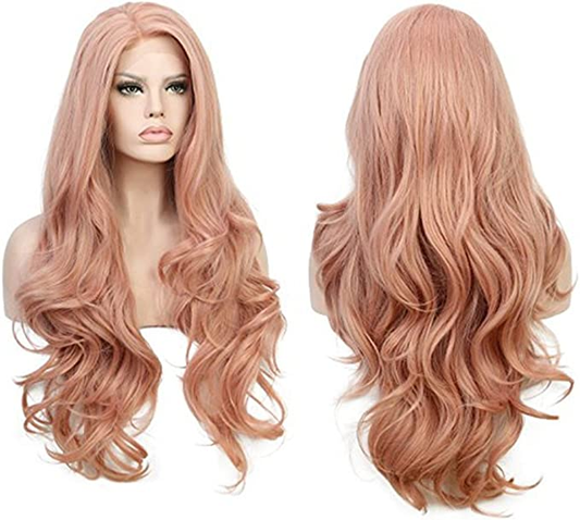 Fashion Long Wavy Pink Lace Front Wig
