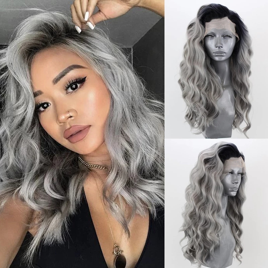 Long Loose Wavy Gray Lace Front Wig
