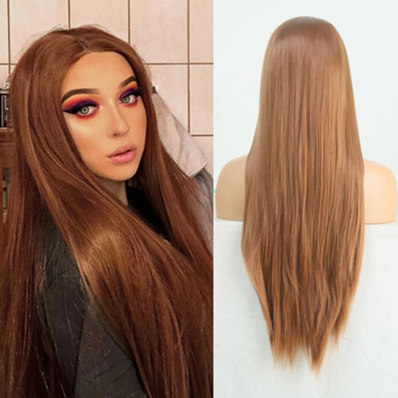 Lace front European and American brown straight hair