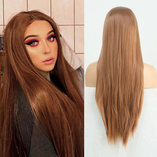 Lace front European and American brown straight hair