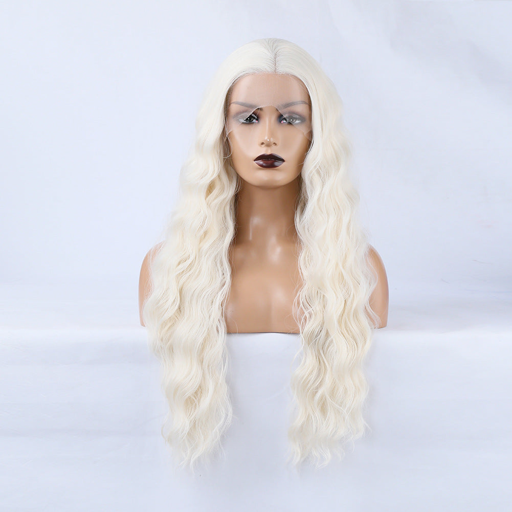 Long Loose Wavy Milk White Lace Front Wig