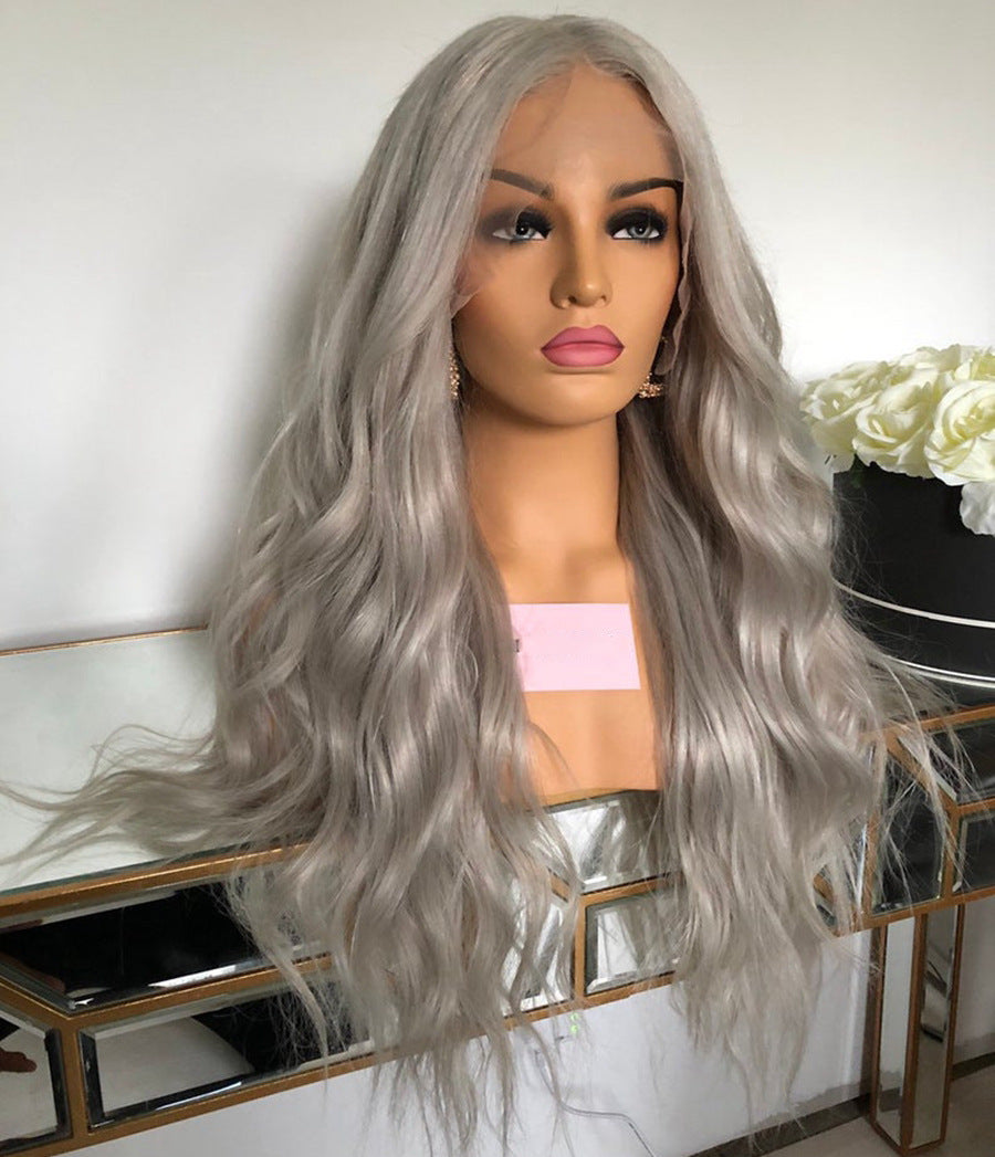 Lace Front Silver Gray Long Wavy Wig