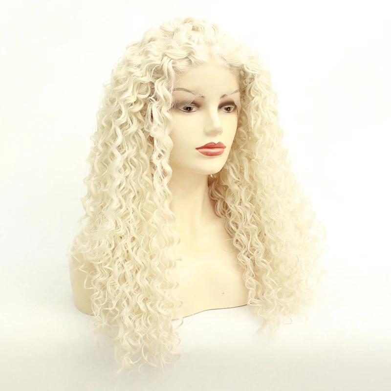 Platinum Blonde Long Wacky Curly Lace Front Wig