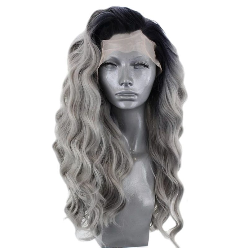 Long Loose Wavy Gray Lace Front Wig