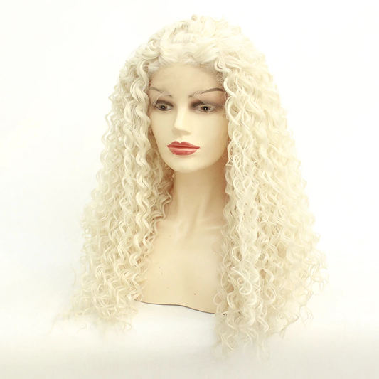 Platinum Blonde Long Wacky Curly Lace Front Wig